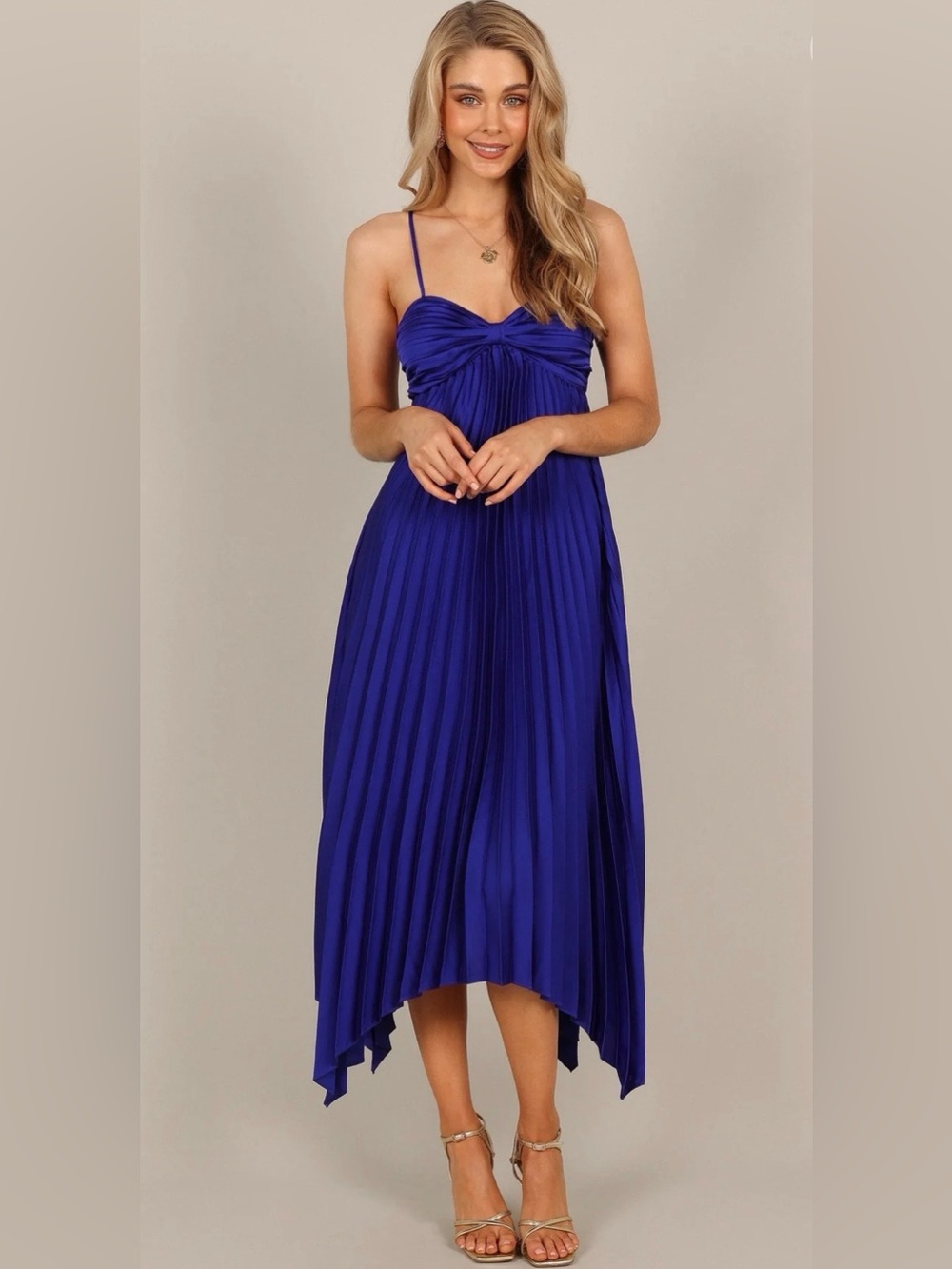 Petal & Pup Vikki Royal Blue Pleated Midi Dress